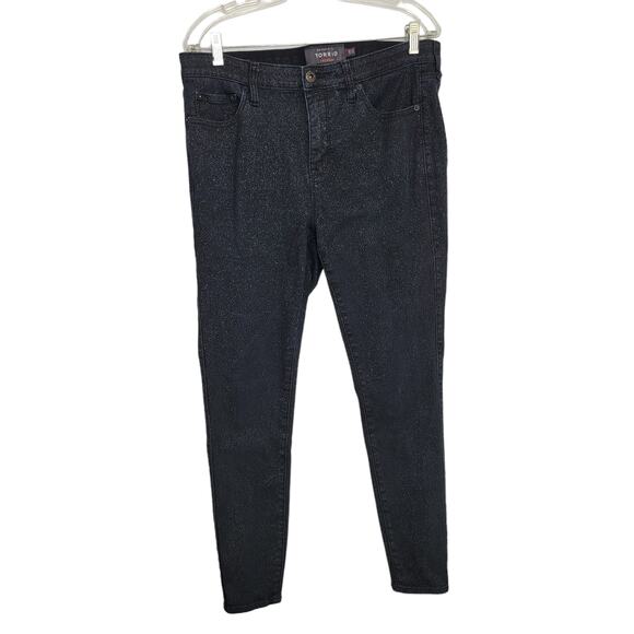 Torrid Sky High Skinny Crop Jean Premium Stretch Black Sparkle Women 14 - Picture 2 of 13